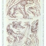 Drawing in red of dragons and demons concept artist mike corriero