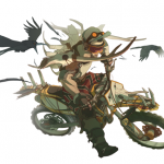 Person riding a bike with a crow flying over him