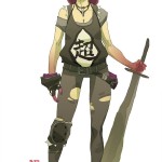 Drawing of a female character holding a sword