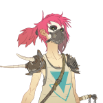 Concept art drawing of a woman with red hair and a chain
