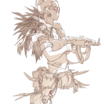 concept art drawing of a woman with a gun