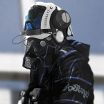 Character wearing a futuristic outfit and a gun