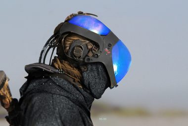 Person wearing a 3D helmet