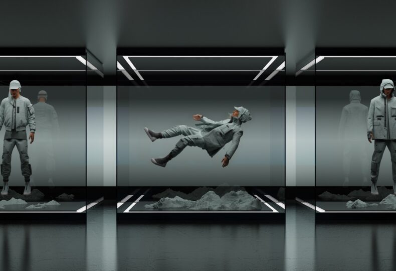 virtual fashion figures in glass cubes