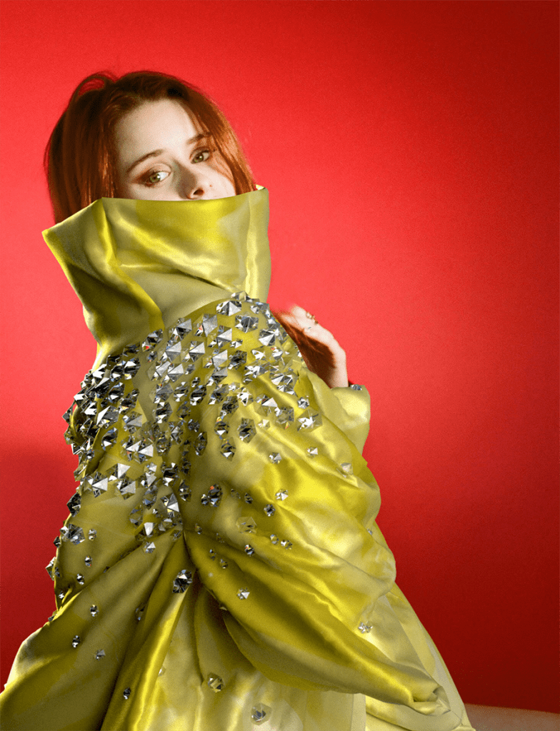 Digital fashion jacket in yellow with diamonds worn by Daniella Loftus