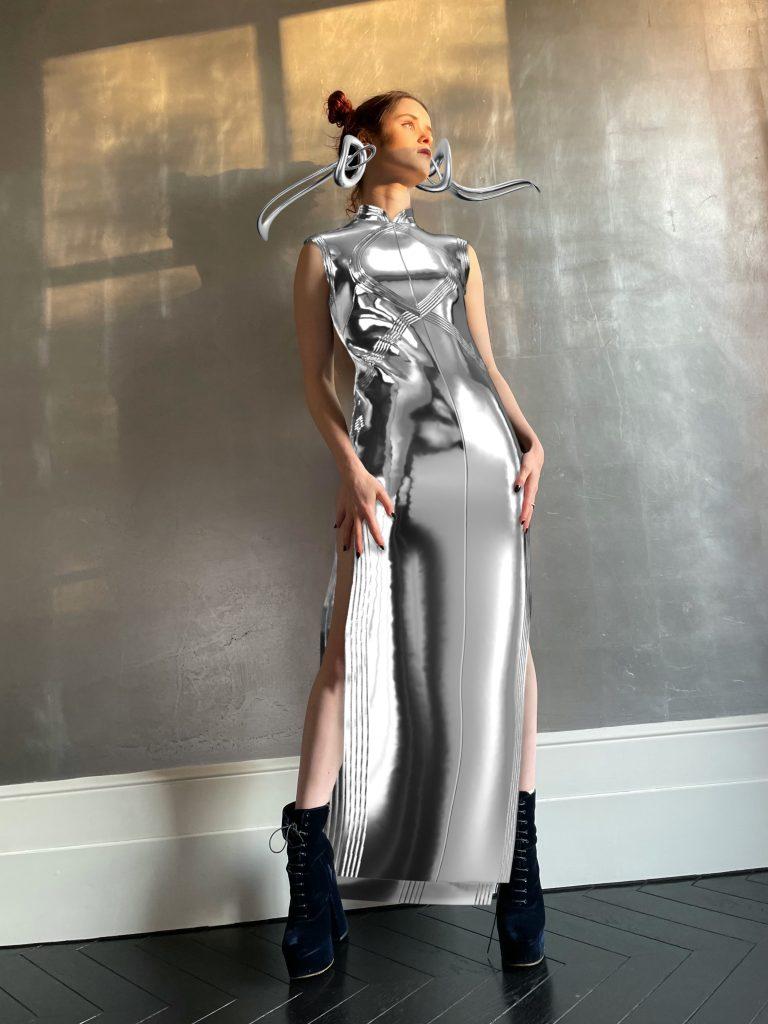 Metallic Silver dress in 3D 