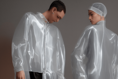 transparent futuristic jacket with neon garments AI fashion generated