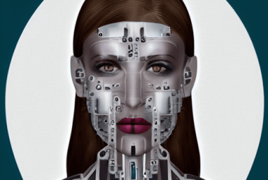 AI female robot face cyborg metal details