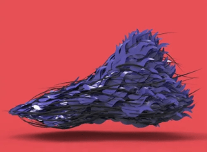 Designing sneakers in VR red and purple model