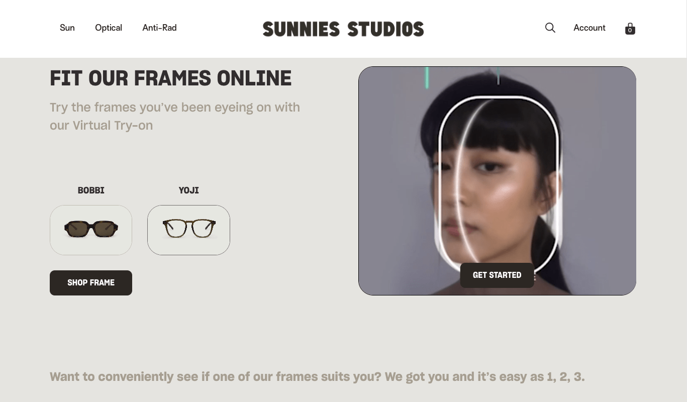 Sunnies virtual try on glasses in browser