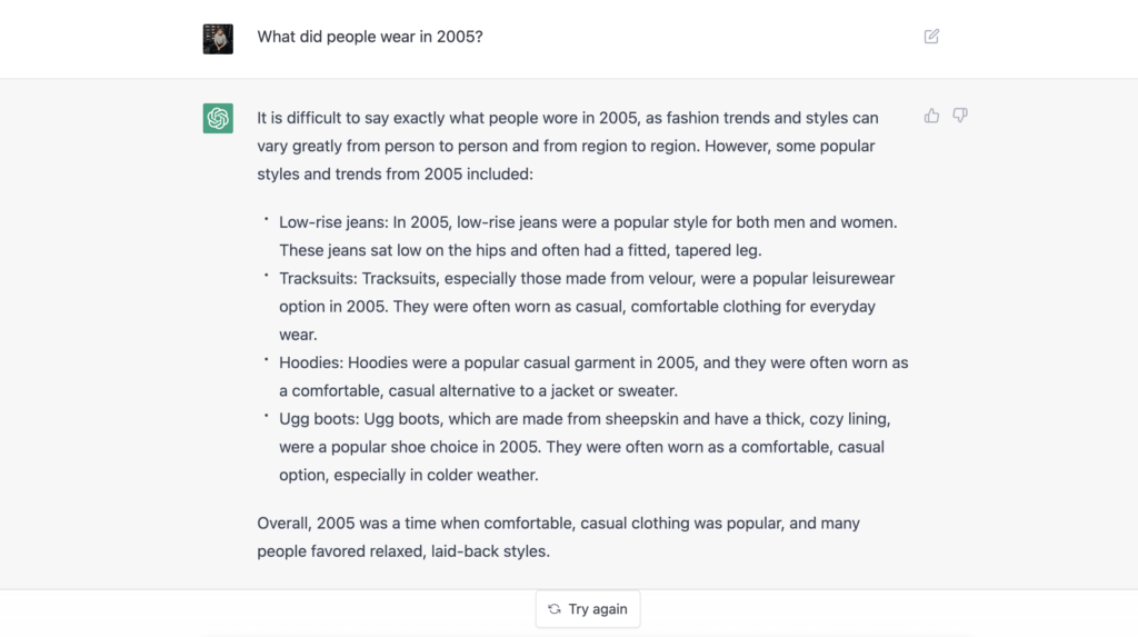 chat GPT open AI fashion question