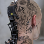 Cyberpunk cyberware skull cable dark tech