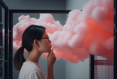 ai creative, woman looking, pink cloud, automization ai tips