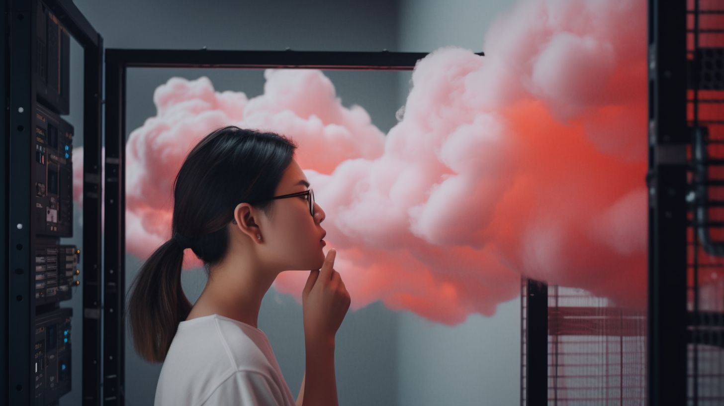 woman in server hall pink cloud