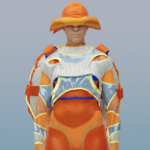 Orange digital fashion 3D outfit, orange headwear, eastern european creatives, Romanian fashion