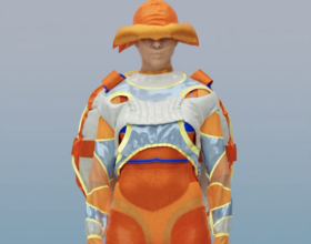 Orange digital fashion 3D outfit, orange headwear, eastern european creatives, Romanian fashion