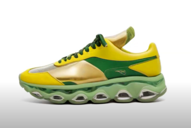 AI generated shoe design yellow and green sneaker On Running