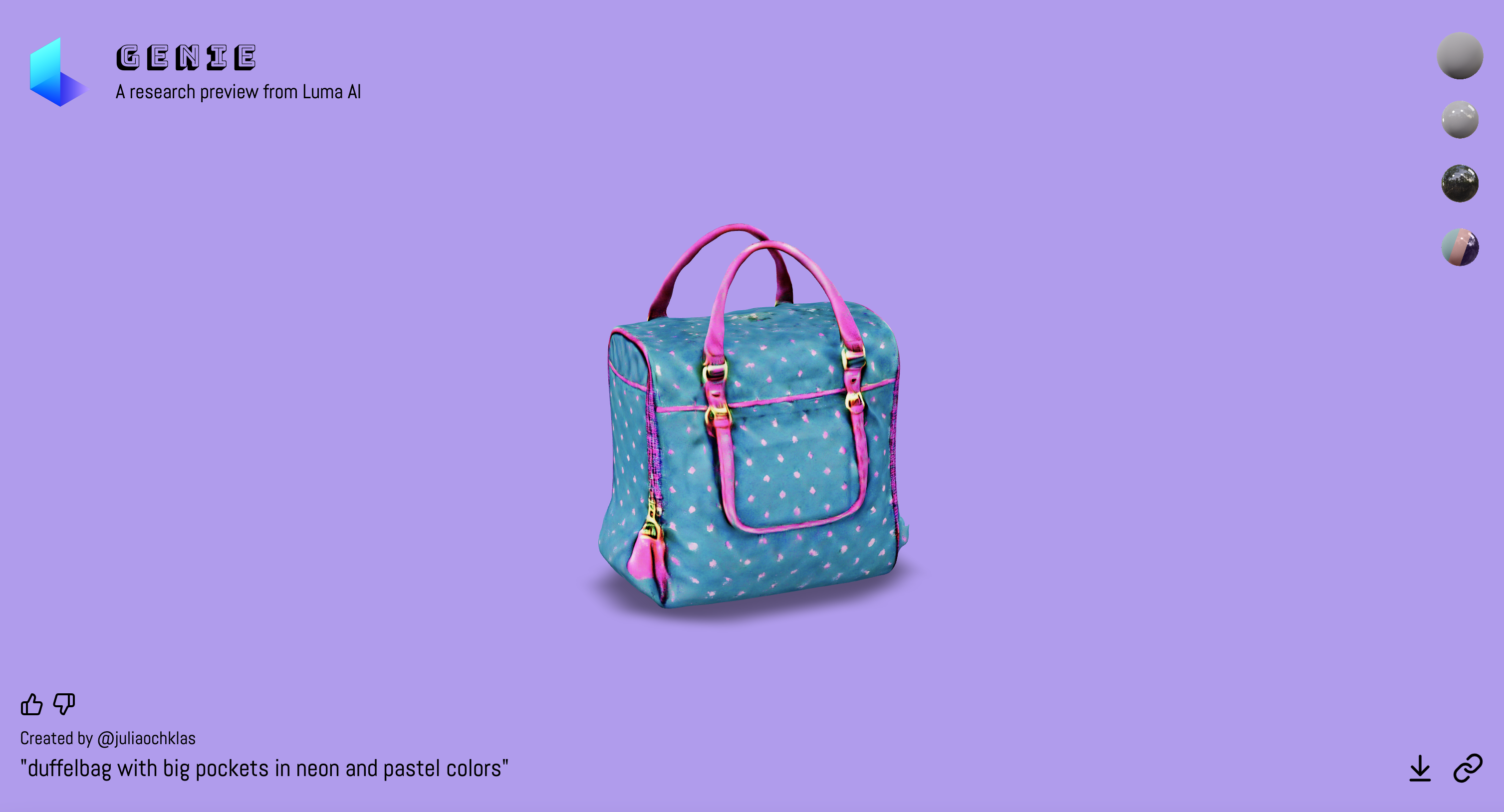 duffel bag in pastel and neon, luma ai text to 3D model, AI generated 3D models