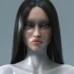 female avatar with dark hair and metallic makeup in 3D