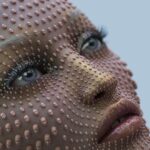 woman with face buds on her skin 3D close up