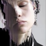 glitched reality ai ad campaign, glitched face effect, ai fashion